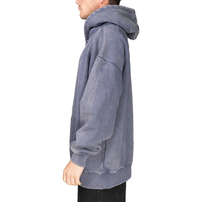 Person wearing a gray hoodie on a plain background
